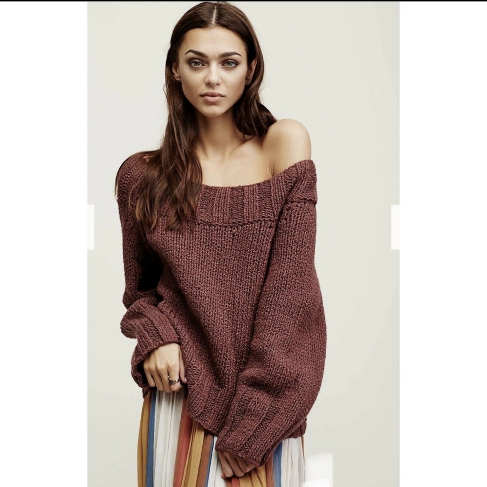Free People S Beachy Off The Shoulder Sweater Ribbed Knit Pullover Boho Hippie